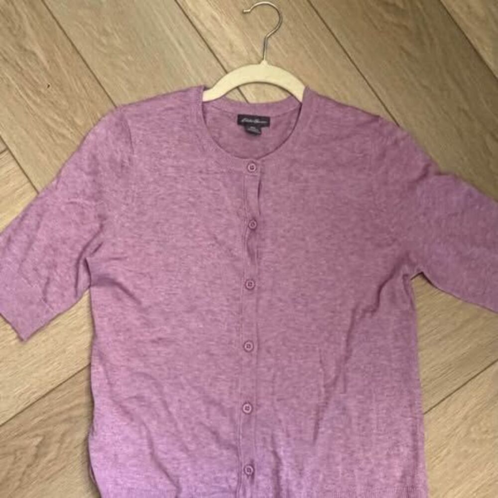 eddie bauer purple button cardigan